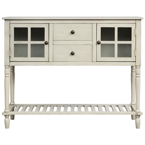 Sideboard Console Table with Bottom Shelf, Farmhouse Wood/Glass Buffet Storage Cabinet Living Room (Antique Grey)