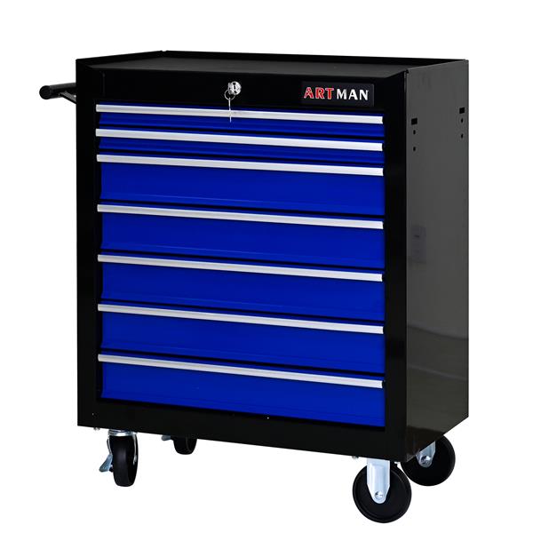 7 DRAWERS MULTIFUNCTIONAL TOOL CART WITH WHEELS-BLACK+BLUE