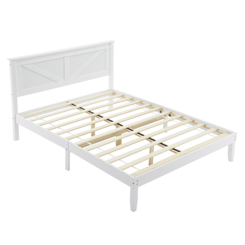 Queen Size Solid Wood Platform Bed Frame with Headboard White