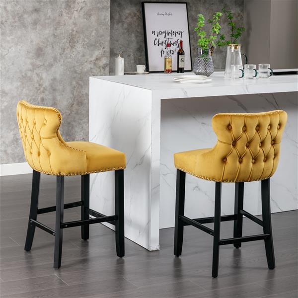 Contemporary Velvet Upholstered Wing-Back Barstools with Button Tufted Decoration and Wooden Legs, and Chrome Nailhead Trim, Leisure Style Bar Chairs,Bar stools,Set of 4 (ld),SW1824GLx2 cartons