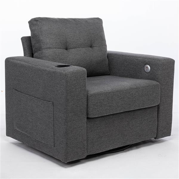 Modern Swivel Accent Sofa Chair, Ernomic Casual 90 Degree Swivel Single Sofa Seat with Drink Holder Living Room Chair ,Soft Egyptian Velvet Sofa Chair (Grey)