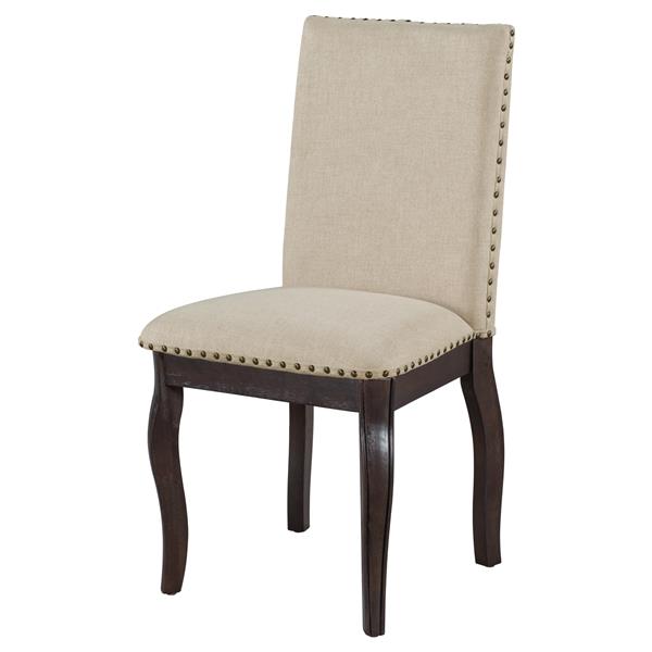 Set of 4 Dining chairs Wood Upholstered Fabirc Dining Room Chairs with Nailhead (Espresso)