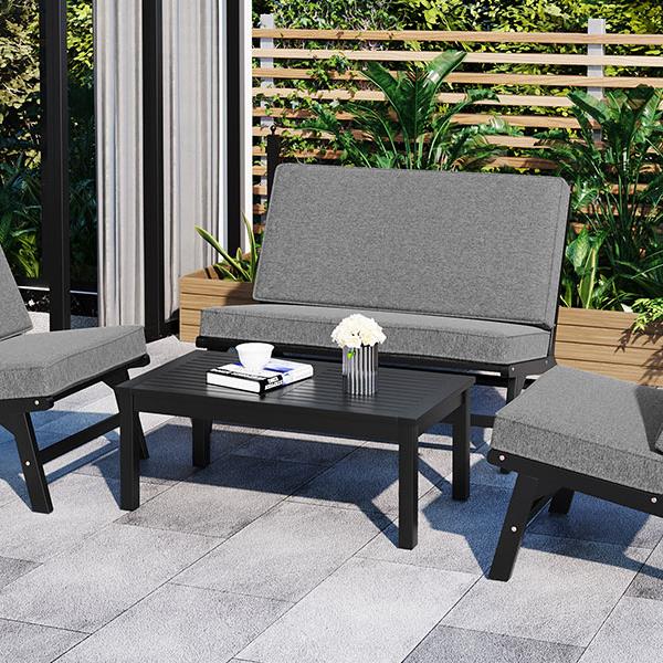 4-Piece V-shaped Seats set, Acacia Solid Wood Outdoor Sofa, Garden Furniture, Outdoor seating, Black And Gray