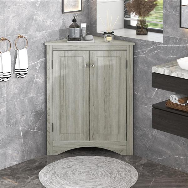 Oak Triangle Bathroom Storage Cabinet with Adjustable Shelves, Freestanding Floor Cabinet for Home Kitchen