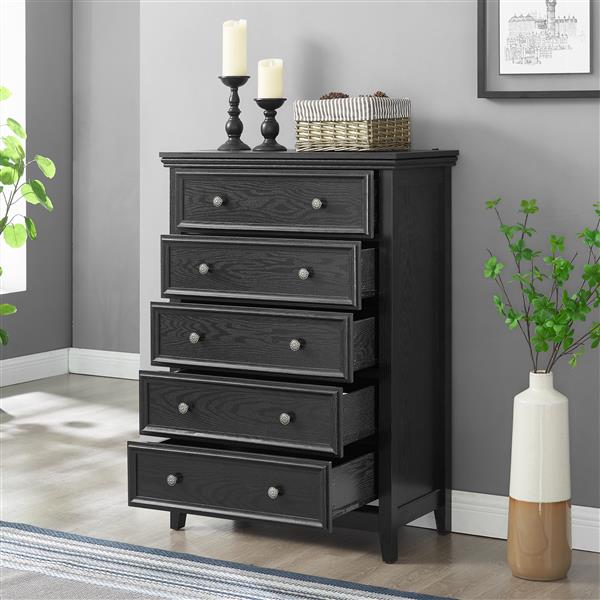 Modern 5 Drawers Dresser 5 Drawers Cabinet,Chest of Drawers Closet Organizers and Storage Clothes Storage Drawers Cabinet for Living Room, Farmhouse Dresser Organizer Black