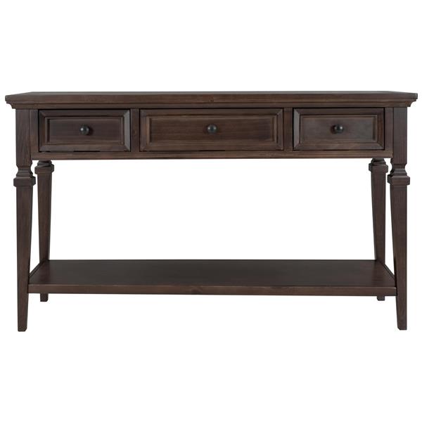 Classic Retro Style Console Table with Three Top Drawers and Open Style Bottom Shelf, Easy Assembly (Espresso)