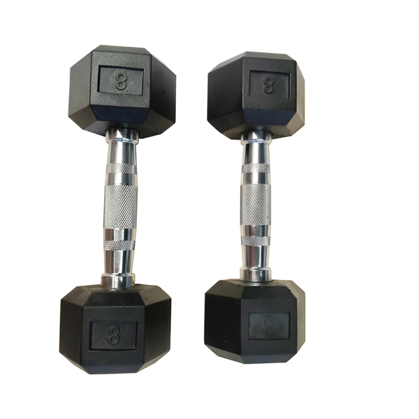 8LB 1-Pair(2pieces)HDRS  Rubber Coated Solid Cast Iron Dumbbell with Contoured Chrome Handle, Hexagon Head