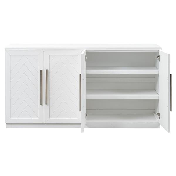 Sideboard with 4 Doors Large Storage Space Buffet Cabinet with Adjustable Shelves and Silver Handles for Kitchen, Dining Room, Living Room (White)