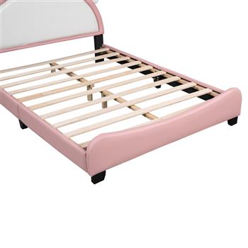 Cute Full size Upholstered Bed With Unicorn Shape Headboard,Full Size Platform Bed with Headboard and Footboard,White+Pink