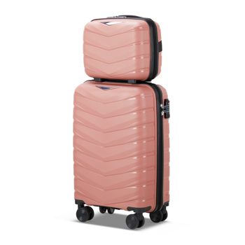 FCH V-shaped stripe 2-piece set with PP handbag PP trolley case 14in 20in PP iron trolley fashionable color - rose gold (grain pattern)