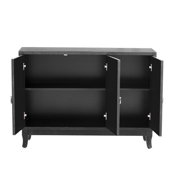 Sideboard with Glass Doors, 3 Door Mirrored Buffet Cabinet with Silver Handle for Living Room, Hallway, Dining Room (Black)