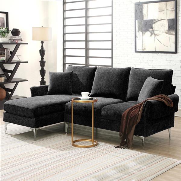 [VIDEO provided] [New]84 " Convertible Sectional Sofa, Modern Chenille L-Shaped Sofa Couch with Reversible Chaise Lounge, Fit for Living Room, Apartment(2 Pillows)