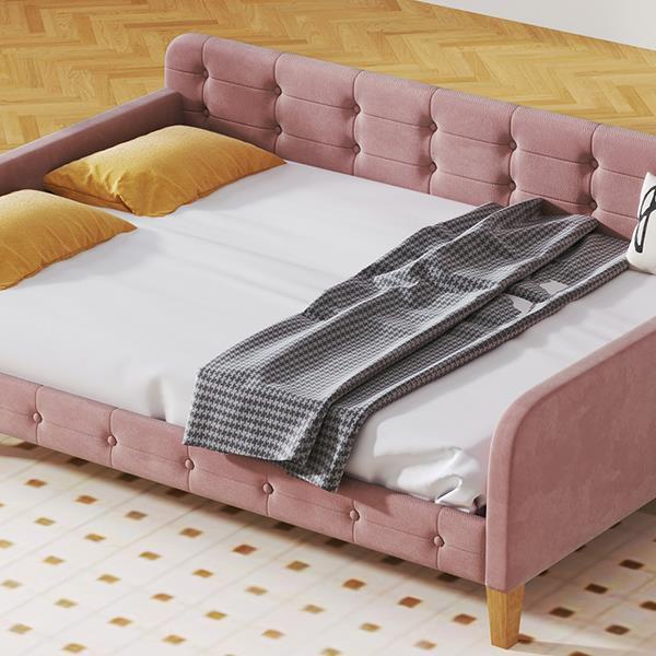 Full Size Upholstered Daybed with 4 Support Legs,Pink