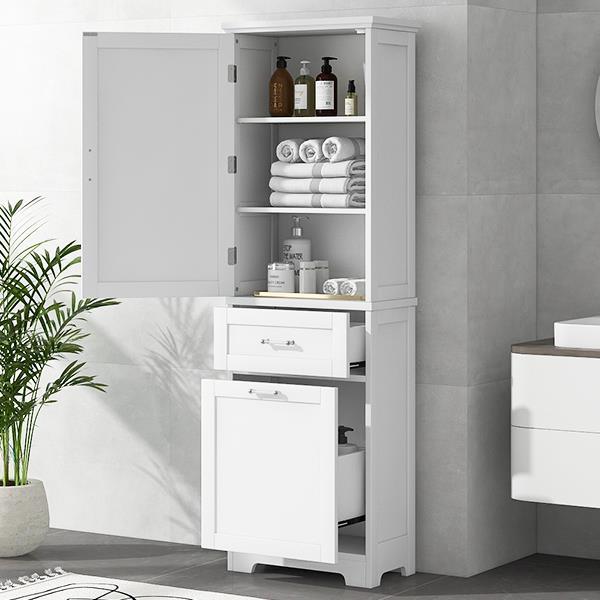 Tall Bathroom Storage Cabinet, Freestanding Storage Cabinet with Two Different Size Drawers and Adjustable Shelf, MDF Board with Painted Finish, White