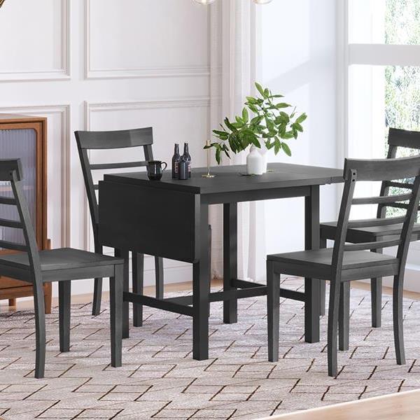 5-Piece Wood Square Drop Leaf Breakfast Nook Extendable Dining Table Set with 4 Ladder Back Chairs for Small Places, Gray