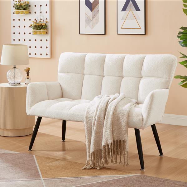 52'' Small Loveseat Sofa, Couch 2-Seater with Quilting Backs for Living Room, Bedroom and Small Space(COLOR:WHITE)