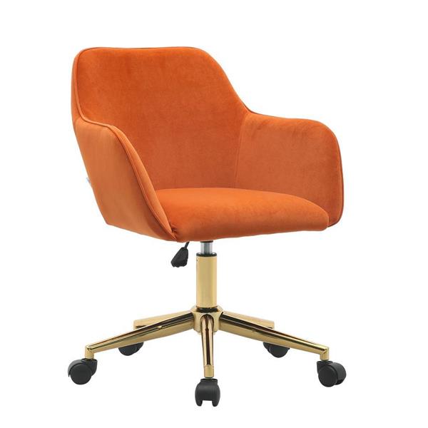 Modern Velvet Fabric Material Adjustable Height 360 revolving Home Office Chair with Gold Metal Legs and Universal Wheels for Indoor,Orange