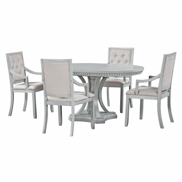 Retro 5-piece Dining Set Extendable Round Table and 4 Chairs for Kitchen Dining Room(ANTIQUE GRAY OAK)