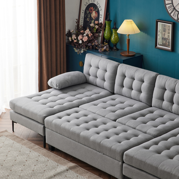 110 inch Sleeper Sectional Sofa Set with Storage Ottoman, U-Shaped 4-Seat Sofa Couch for Living Room, Light Grey ﻿