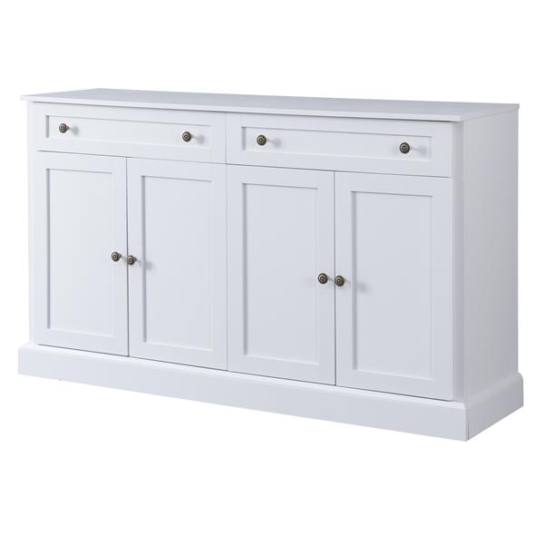 Kitchen Sideboard Storage Buffet Cabinet with 2 Drawers & 4 Doors Adjustable Shelves for Dining Room, Living Room (White)