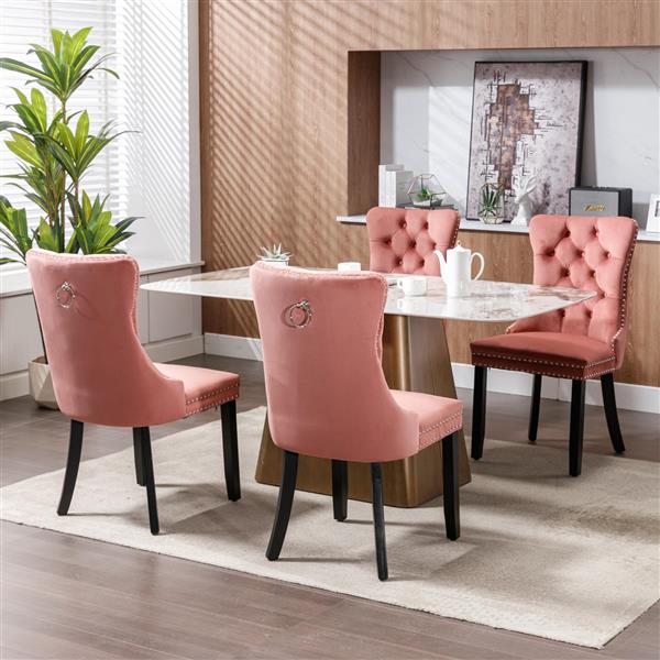 Modern, High-end Tufted Solid Wood Contemporary Velvet Upholstered Dining Chair with Wood Legs Nailhead Trim 2-Pcs Set,Pink