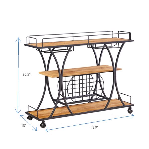 Painted Bar Cart, With Wine Rack And Glass Holder, For Kitchen, Serving, Hotel, Brown