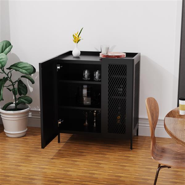 Metal Sideboard Cabinet with Mesh Element Doors and Adjustable Shelves for Dining Room,Kitchen, Living Room,Hallway(Black)