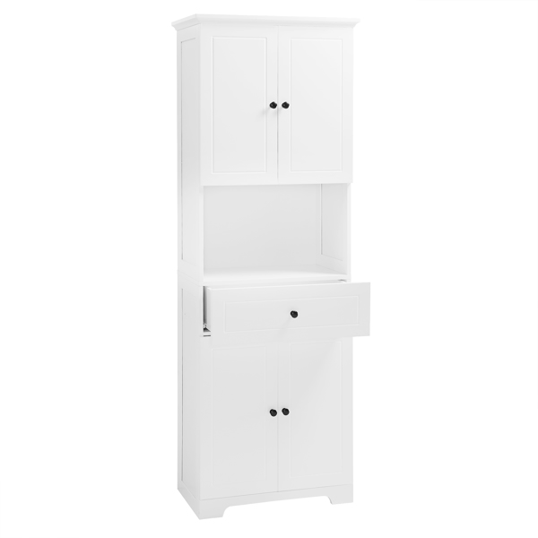 Tall Bathroom Cabinet with Four Doors, Large Storage Space Open Shelve, Upper Storage Cabinet, White 