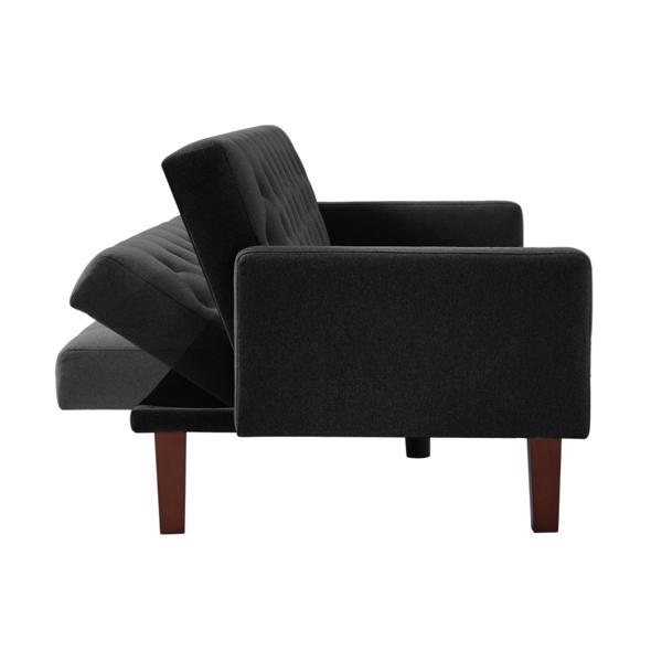 黑色亚麻双人沙发，可转换客厅沙发床，三层靠背调节，适用于客厅和卧室-10