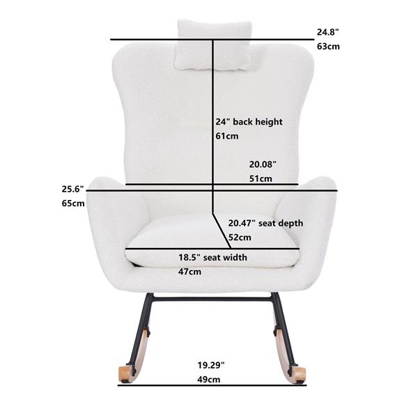 Teddy Upholstered Nursery Rocking Chair for Living Room Bedroom(WHITE Teddy)