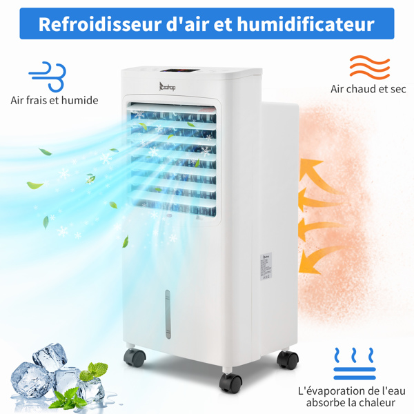 ZOKOP-4 in 1 Portable 324CFM Mobile Air Cooler with Remote Control,cool down,Humidifier, Fan,Ionizer 75W 12H Timer 8L Water Tank,4 Ice Pack,Powerful Air Flow 550m³/h,Variable Mode/Speed