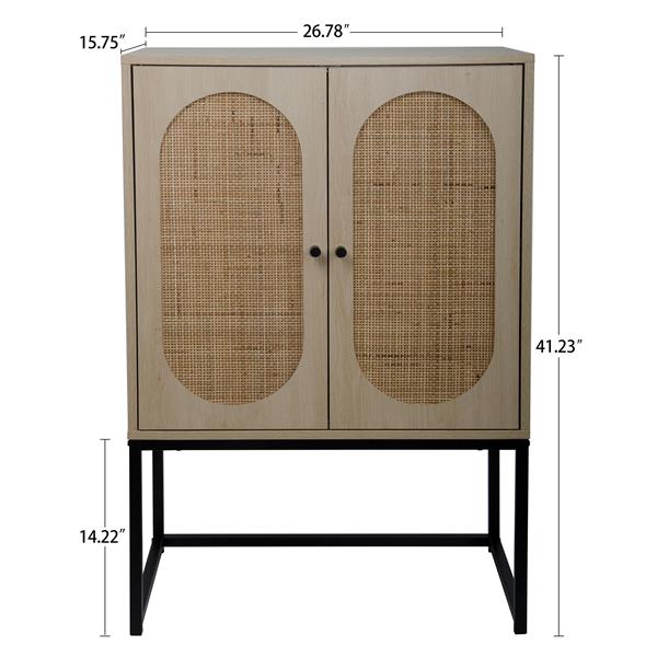 2 Door high cabinet, rattan, Built-in adjustable shelf, Easy Assembly, Free Standing Cabinet for Living Room Bedroom