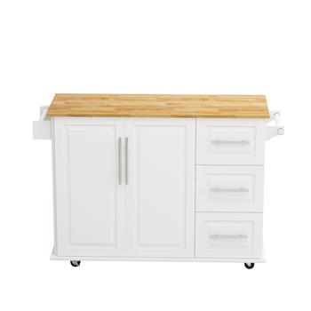 Kitchen Island Cart with 2 Door Cabinet and Three Drawers,43.31 Inch Width with Spice Rack,Towel Rack (White)