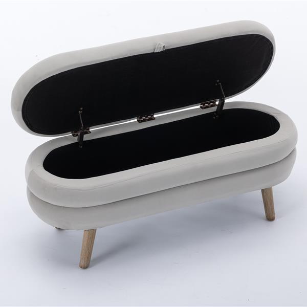 036-Velvet Fabric Storage Bench Bedroom Bench With Wood Legs For Living Room Bedroom Indoor,Light Gray