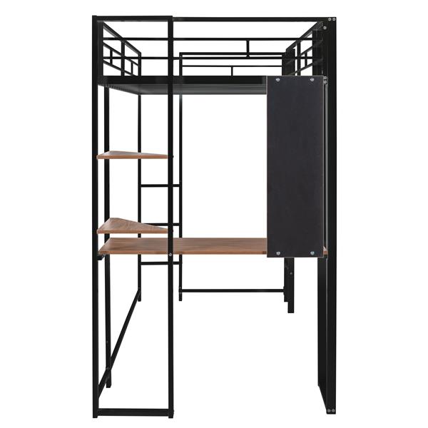 Twin Metal Loft Bed with 2 Shelves and one Desk ,BLACK