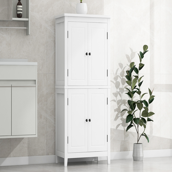 Elegant Bathroom Floor Storage Cabinet, Bathroom Storage Unit, Freestanding Cabinet with 4 Doors, Adjustable Shelves, Adaptable Shelves, White 