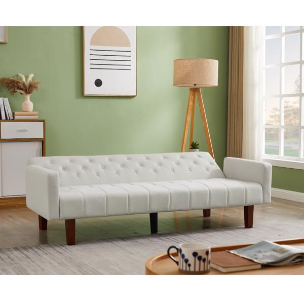 Beige Linen Double Sofa, Convertible Living Room Sofa Bed, Three Level Backrest Adjustment, Suitable for Living Room And Bedroom