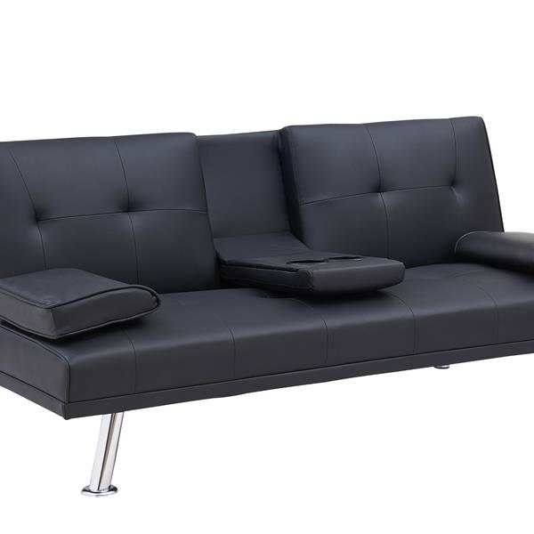 Black Leather Multifunctional Double Folding Sofa Bed for Office with Coffee Table