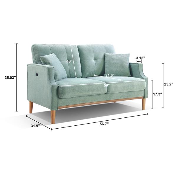 sofa 2 seater ,Loveseat With Waterproof Fabric Baby Blue, USB Charge