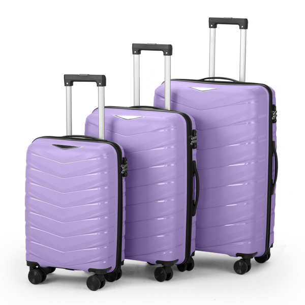 FCH V-shaped stripes 3-in-1 PP trolley case 20in 24in 28in PP iron trolley fashionable color - taro purple (grain pattern)