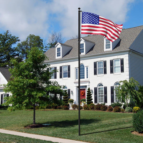 Flag Pole Kit for Outside House in Ground, 25FT Sectional Aluminum Extra Thick Flagpole, 5x3 US Flag, Heavy Duty Black Flag Poles Kit for Yard