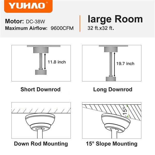 72 In Farmhouse Ceiling Fan with Plywood Blades for Dining Room