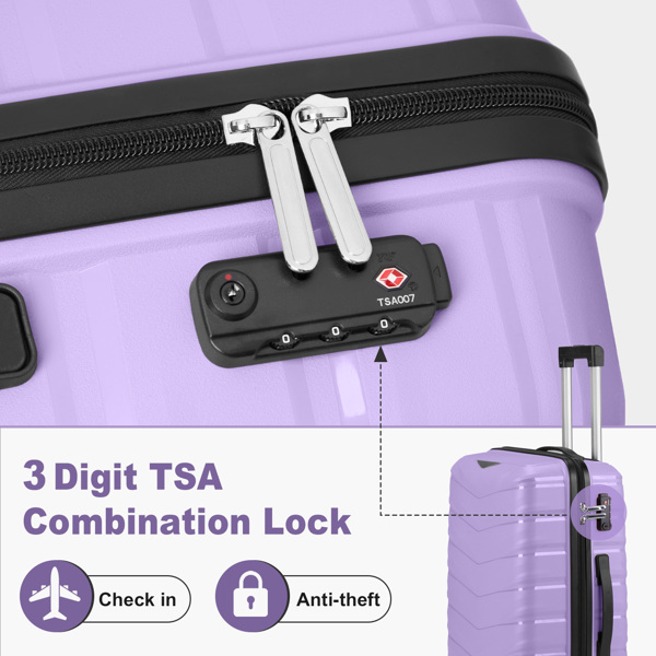 FCH V-shaped stripes 3-in-1 PP trolley case 20in 24in 28in PP iron trolley fashionable color - taro purple (grain pattern)