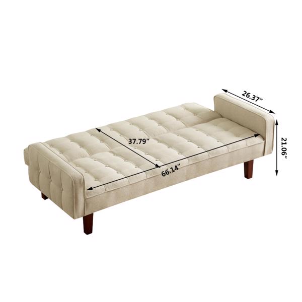 Beige, Linen Futon Sofa Bed 73.62 Inch Fabric Upholstered Convertible Sofa Bed, Minimalist Style for Living Room, Bedroom.