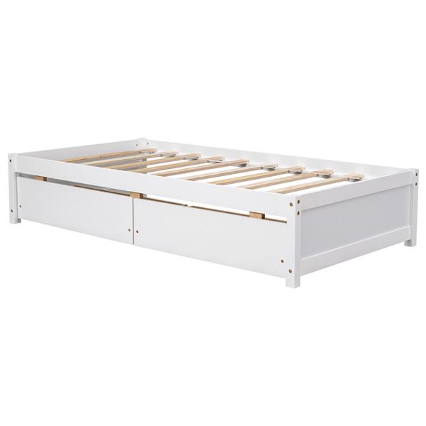 Twin Bed with 2 Drawers, Solid Wood, No Box Spring Needed ,White