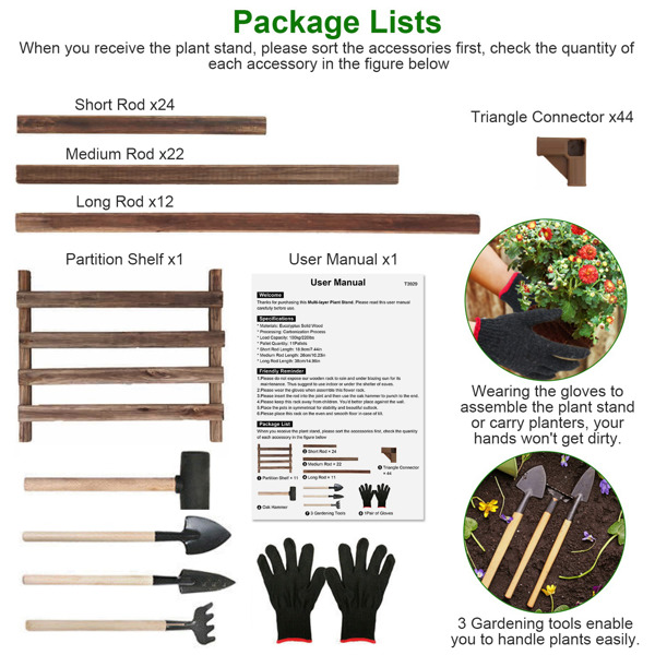 Multi-tier Wooden Plant Stand 11 Potted Flower Display Shelf Rack Vase Holder for Patio Balcony Garden（No shipments on weekends）