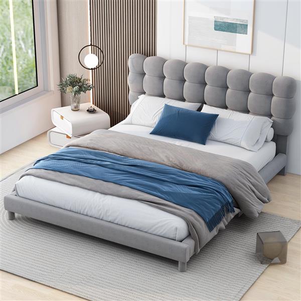 Full Size Upholstered Platform Bed with Soft Headboard,Gray