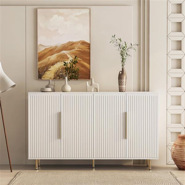 White Modern Buffet Cabinet with Storage, Fluted Sideboard Large Buffet with Adjustable Shelves, Credenza, Accent Cabinet Console Table