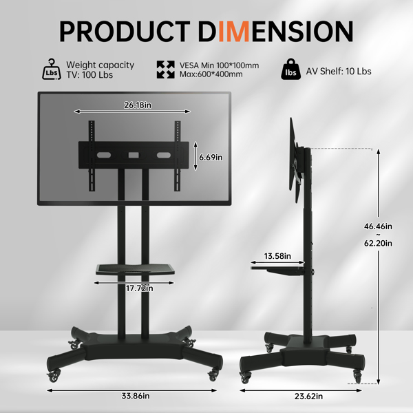 Universal Swivel TV Stand for 32–80 inch TVs, Height Adjustable Table Top TV Stand Mount with Tilt, Max VESA 600x400mm (Black) 