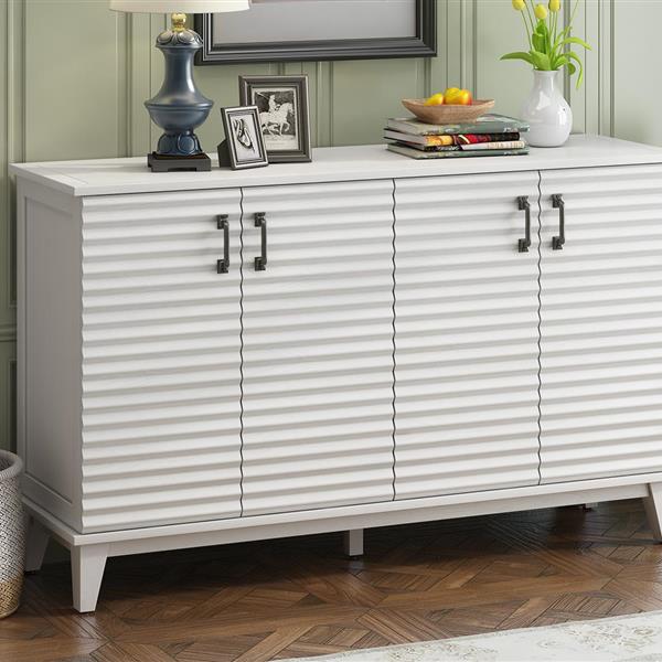 Sideboard with 4 Door Large Storage Buffet with Adjustable Shelves and Metal Handles for Kitchen, Living Room, Dining Room (Antique White)